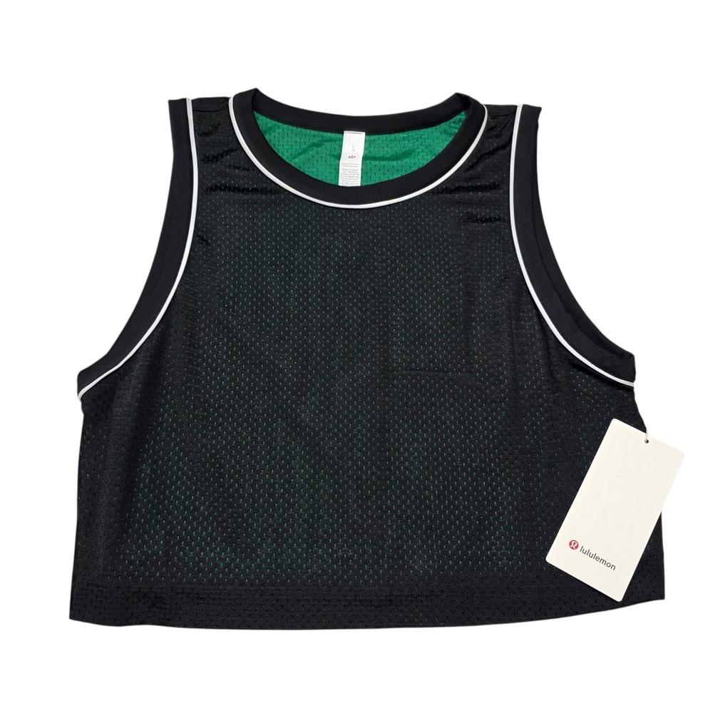 NEW‎ Lululemon Double Layered Mesh Reversible Tank Top Black Green Size L NWT